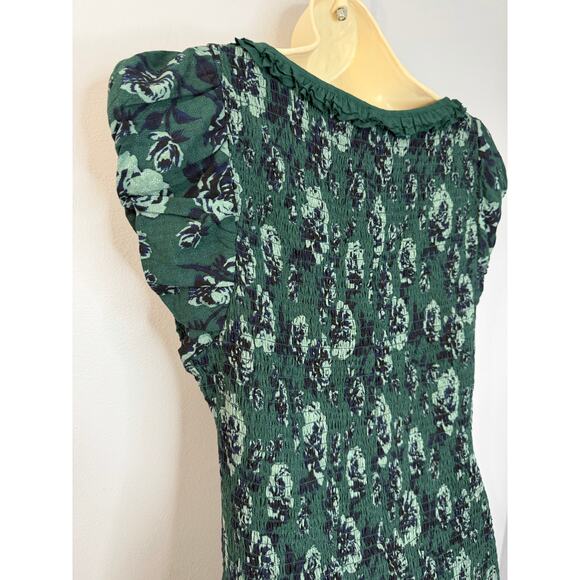 Free People Mckenna Dobby Midi Dress Stretch Dark Romantic Sz S Green Floral - Picture 11 of 14